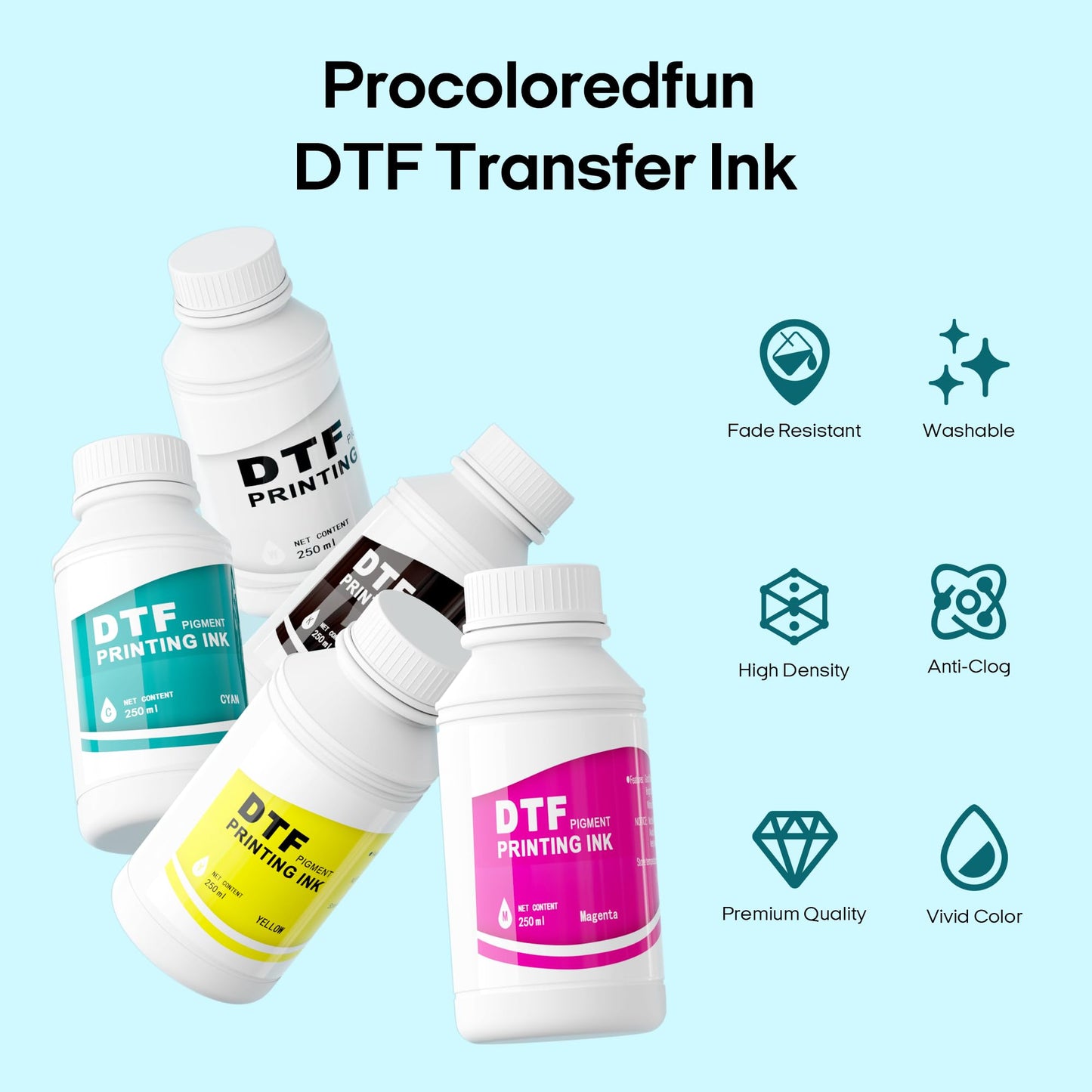 Procoloredfun DTF Ink White, Premium Transfer Printer Ink for Printhead ET-8550, L1800, L805, R2400, P400, P800, XP15000 Professional DTF Printers Direct to Film Heat Transfer Printing (W, 500ml)