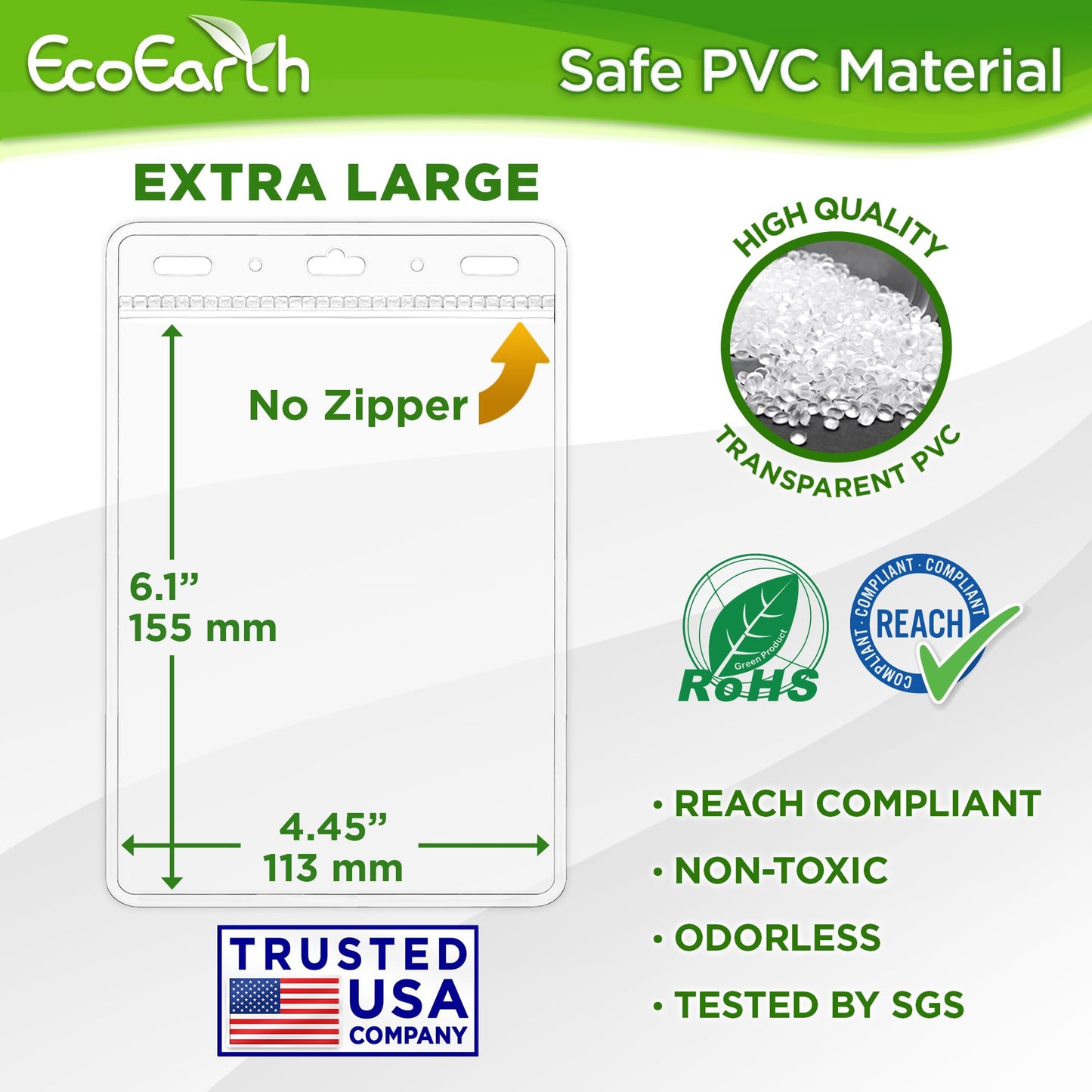 EcoEarth Passport & Identification Card Holders with Soft Edge (Clear, 4x6 Inch, 250 Pack), Extra Large Vertical ID Holder, Zipperless Plastic Name Badge Holders