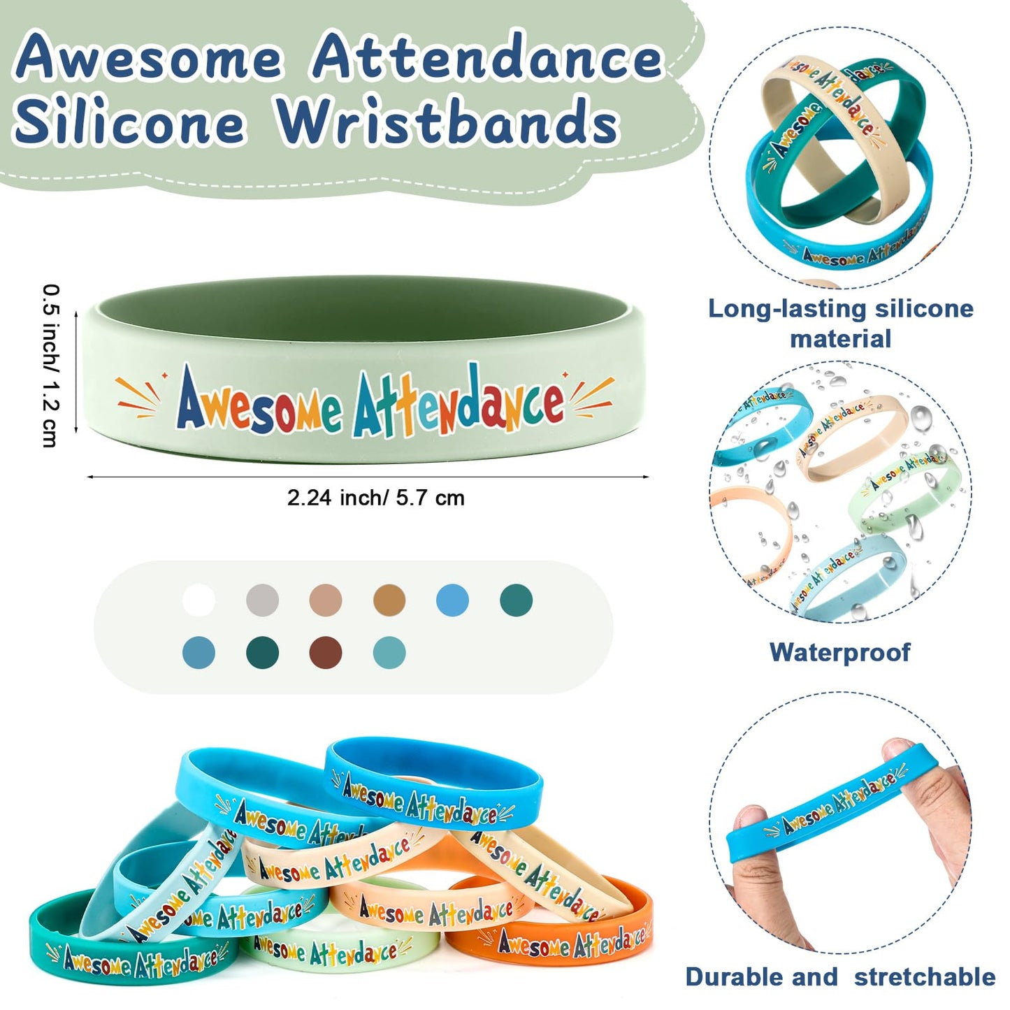 Dunzoom 200 Pcs Awesome Attendance Wristbands for Students, Perfect Attendance Awards for Classroom Prizes, Unisex Stretch Silicone Motivational Wristbands for Student from Teacher Classroom Prizes