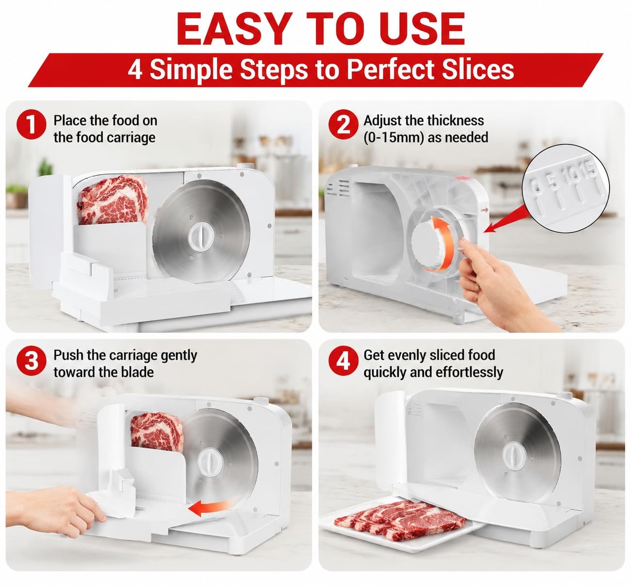 Meat Slicer Machine for Home,Foldable 150w Electric Meat Slicer with 6.7"Removable Stainless Steel Blade & Tray | 0-15mm Adjustable Thickness | Dual Safety Lock, Food Deli Slicer for Frozen Meat Jerky