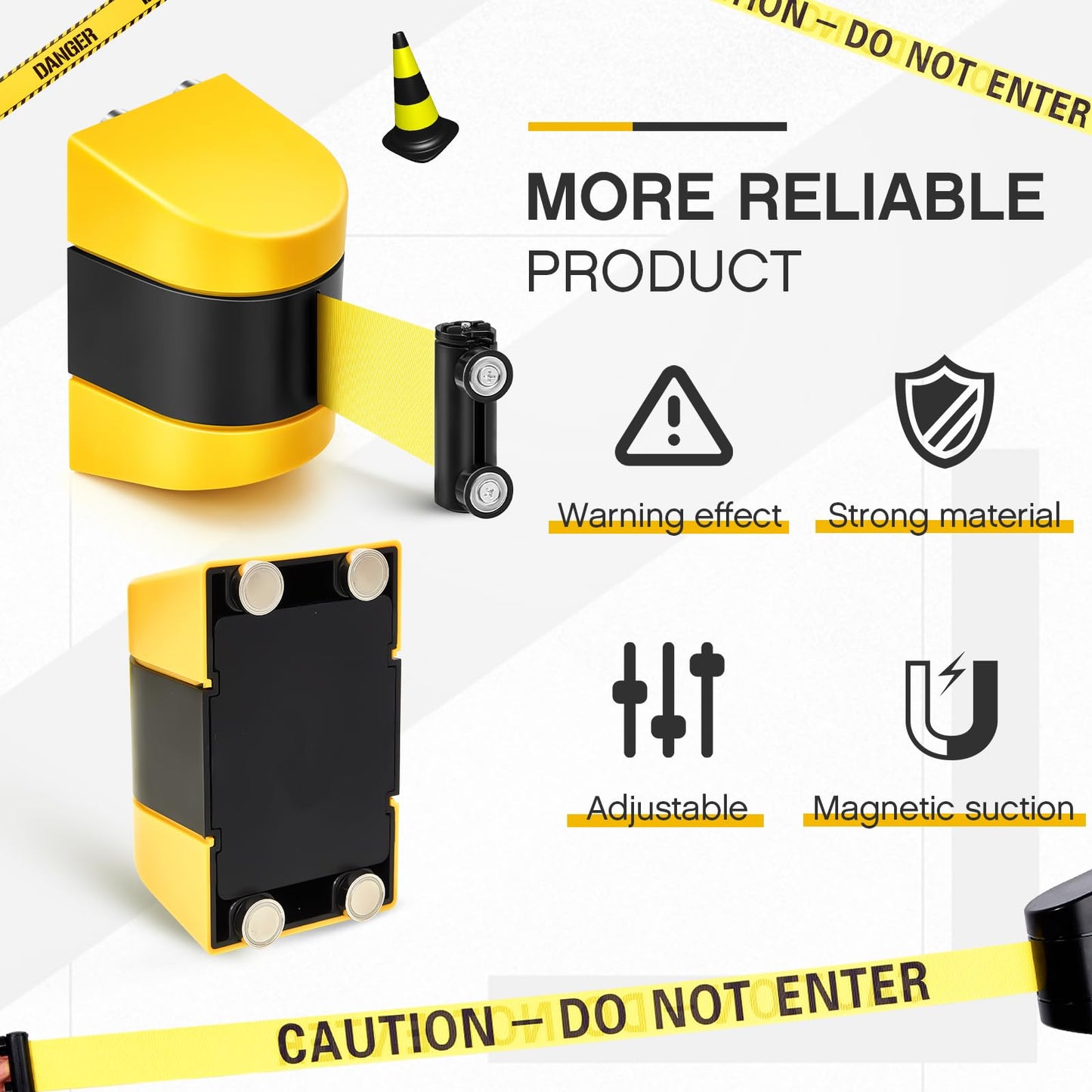 Barydat 2 Pcs 16.4 ft Magnetic Retractable Wall Mount Barrier Crowd Control Safety Caution Do Not Enter Belt with ABS Case for Grocery Retail Store Stadium