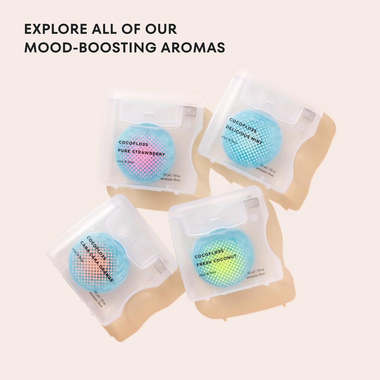 Cocofloss Woven Dental Floss, Dentist-Designed Oral Care, Mint, Waxed, Expanding, Vegan, Kid-Friendly String Floss with Coconut Oil, 4 Spools (33 yd Each)