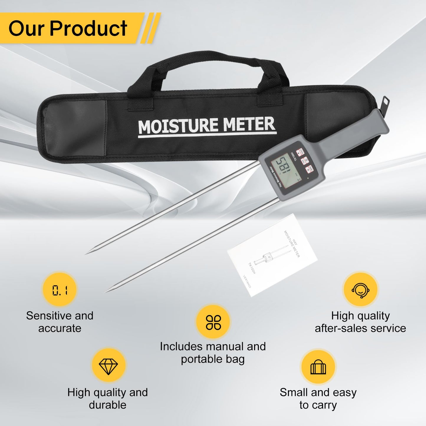 TK100H Portable Hay Moisture Tester, Precise & Fast Measurements Hay Moisture Tester With Probe, Moisture Meter Probe for Hay, Froage Grass, Leymus Chinensis, Alfalfa and Other Hays