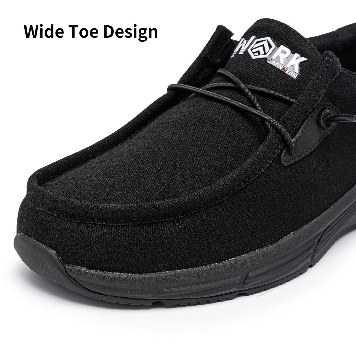 LARNMERN Men Slip On Work Shoes Non Slip Shoes Food Service Loafers Kitchen Chef Shoes Slip Resistant Memory Fishing Driver Boat Shoes Canvas Casual Walking Shoes /10.5US/Black