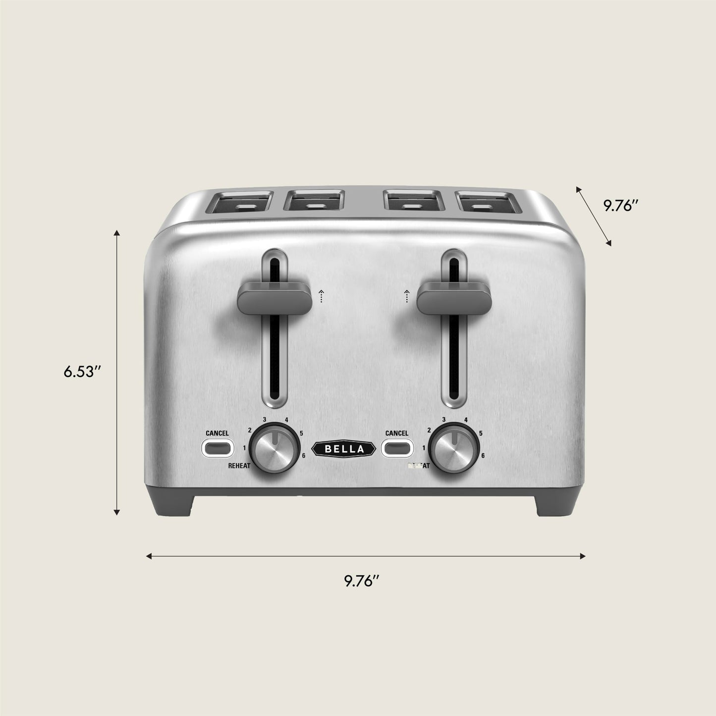 bella 4 Slice Toaster with Auto Shut Off, Extra Wide Slots and Removable Drop-Down Crumb Tray with Cancel and Reheat Function, For Texas Toast, Large Bread & Bagel, Stainless Steel