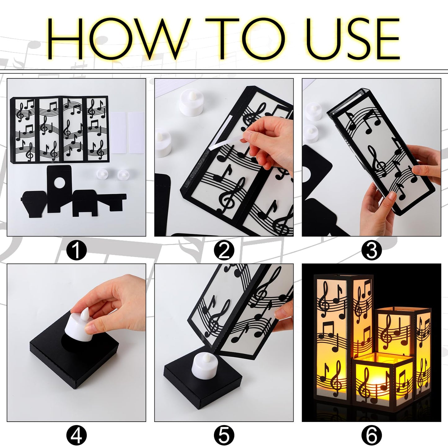Rossesay 24 Pcs Music Party Decorations Music Note Centerpieces for Table 3 Size Musical Note Paper Lantern Boxes with LED Tealights for Musical Themed Wedding Birthday Baby Shower Party Room Decor