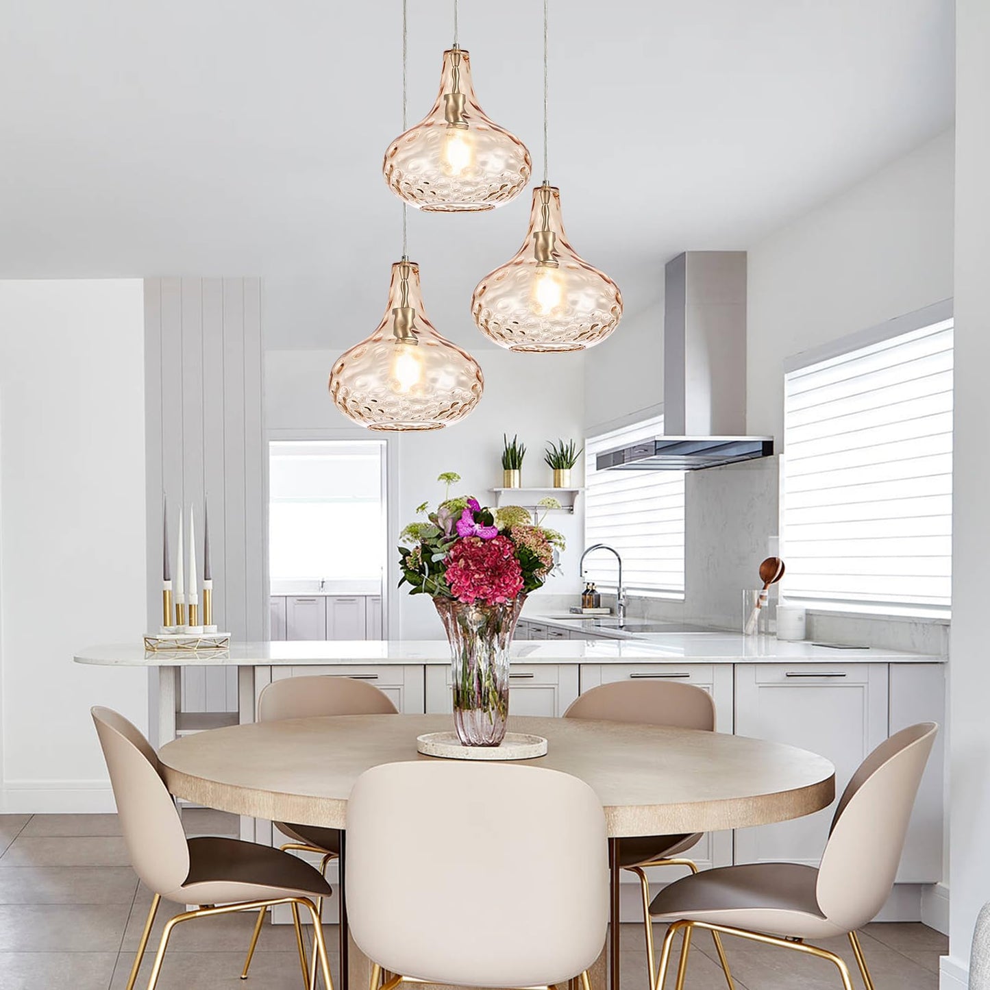 MERINEA 11" Amber Hammered Glass Pendant Light – Brushed Nickel Finish, Adjustable Hanging Cord, Modern Farmhouse Ceiling Light for Kitchen Island, Dining Room, Hallway