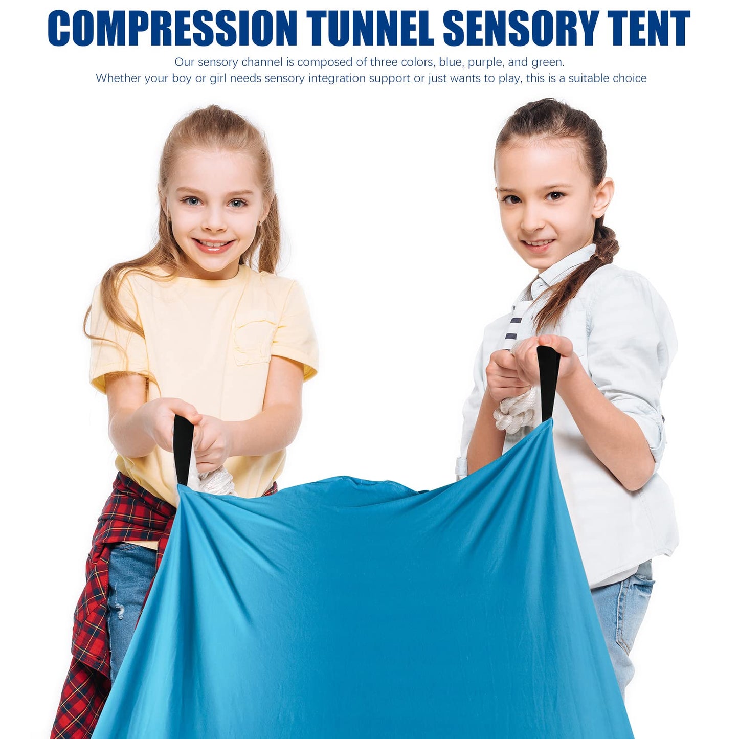 Shappy 12 ft Sensory Tunnel Crawl Resistance Tube for Calm Sensory Tent Compression Tube Play Tunnel Toys for Kids Birthday Gifts Outdoor Indoor Game(Purple, Green, Blue)