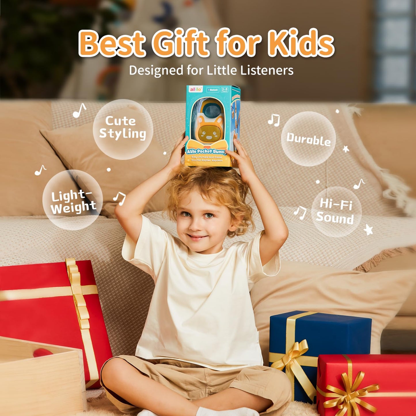 alilo Pocket Bunny Portable Sound Machine for Baby, Kids Audio Player Preloaded 120+ Stories/Music/Lullabies/Soothing Sound, 3 Timers and Memory Function Bluetooth Speaker (with Lanyard and Loop)