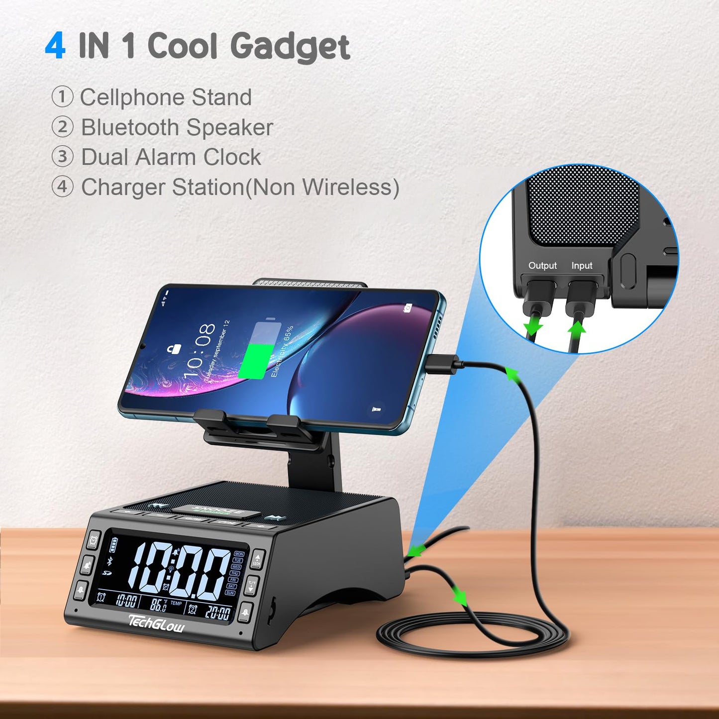 Gifts for Men Women-TechGlow Foldable Cellphone Stand with Bluetooth Speaker Charging Station Birthday Gift Idea for Mom Dad Cool Gadget Tech Gifts