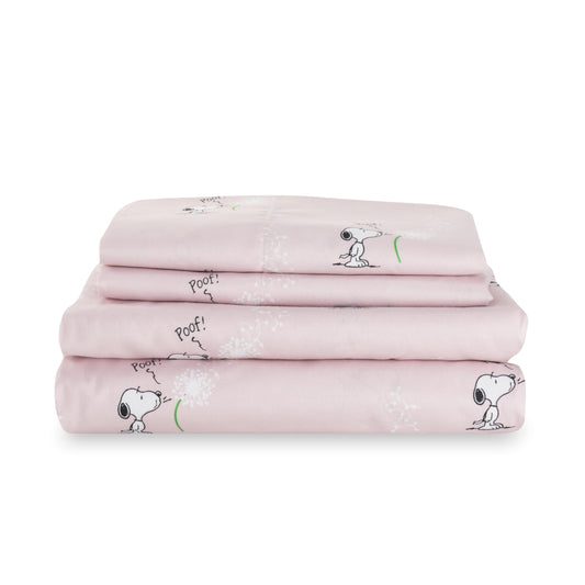 Berkshire Blanket Peanuts® Kids Sheet Set Queen Size - 4 Pieces,Cute Character Snoopy Printed Soft Microfiber Bed Sheets,Peanuts Make A Wish Spring Pink