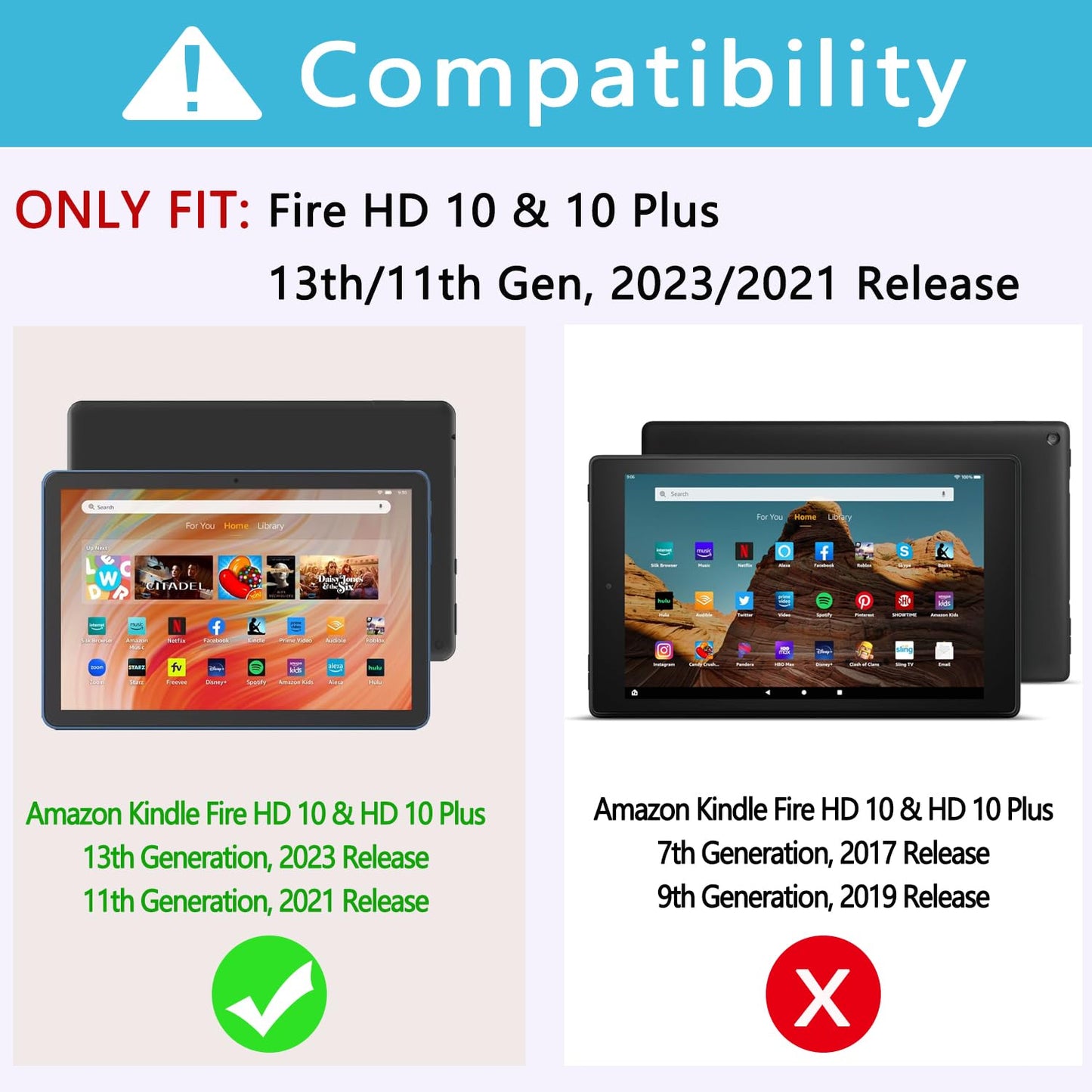 EAMPANG Tablet Case with Keyboard for Amazon Kindle Fire HD 10&10 Plus 11/13th Gen 10.1 inch,7 Color Rainbow Backlit Detachable Keyboard Magnetic Cover with Pen Slot HD 10 2021&2023 Black+Black