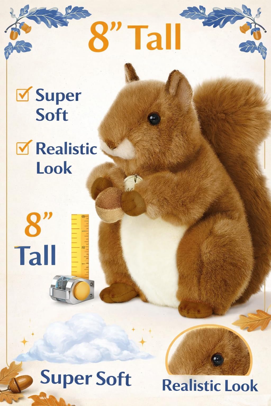 Aurora World Miyoni Squirrel Plush Set - 8" Realistic Stuffed Animals for Kids and Collectors (Red Squirrel)