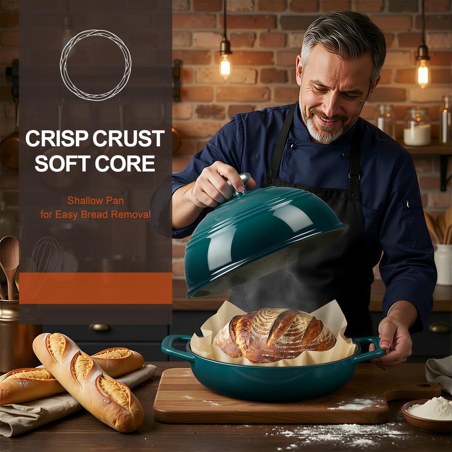 Overmont 6QT Enameled Cast Iron Bread Oven — Taller Body for Even Baking, Durable & Easy-to-Clean, Includes Dome Lid, Cotton Potholders & Cookbook, Perfect for Home Bakers & Sourdough Enthusiasts