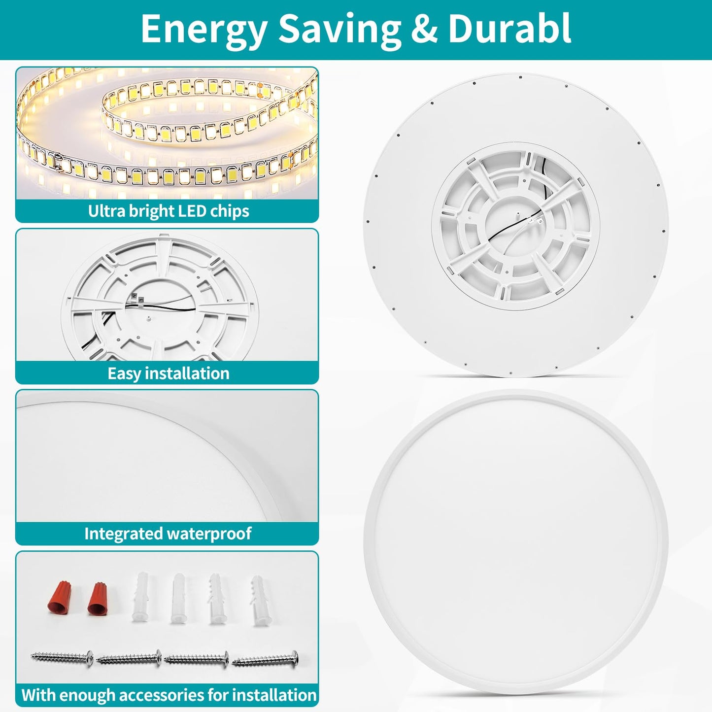 Glowall 24 Inch Led Flush Mount Ceiling Light Fixture, Ultra Thin, Dimmable with Remote Control, 56W, 5600 Lumen, Modern, Round, White, for Kitchen, Dining Room, Bedroom, Living Room, Home Office