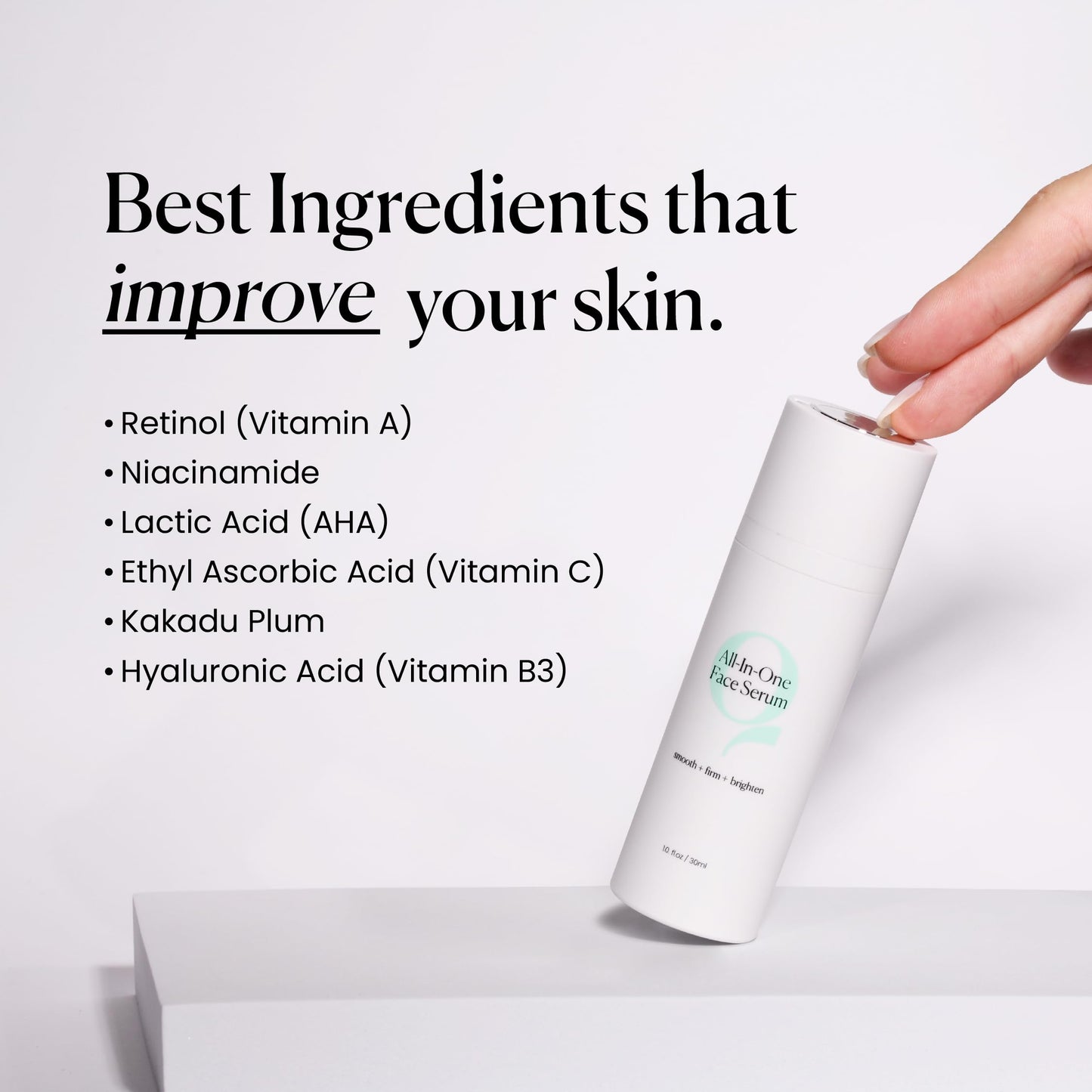 Qure All In One Hyaluronic Acid Serum for Face, Facial Serum With Niacinamides, Retinol, Lactic & Mandelic Acid, Bakuchiol, Peptides & Vitamin C Formulated For Fine Lines & Wrinkles