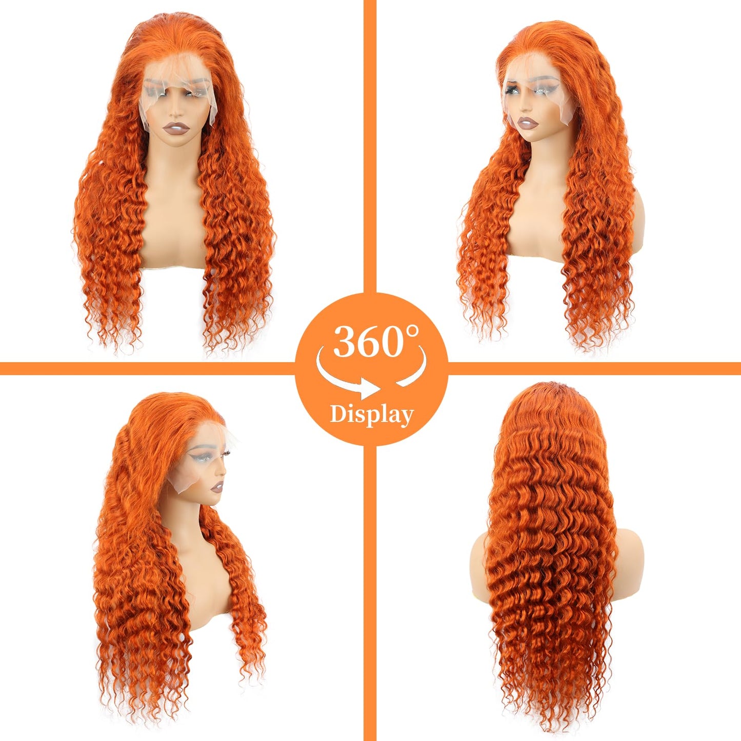 30 Inch Ginger Deep Wave Lace Front Wig Human Hair 13x6 Orange Ginger Wigs Human Hair 350 Deep Curly Lace Front Wigs Hd Transparent Ginger Deep Wigs 200% Density Orange Deep Wave Front Wigs for Women