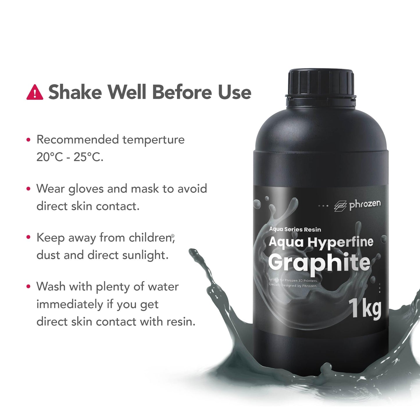 phrozen Aqua Hyperfine Photopolymer Resin for 9K, 12K or Higher Resolution 3D Printers, 405nm LCD UV-Curing 3D Printing with Low Shrinkage & Superior Precision, Smooth Surface Finish (Graphite, 1KG)