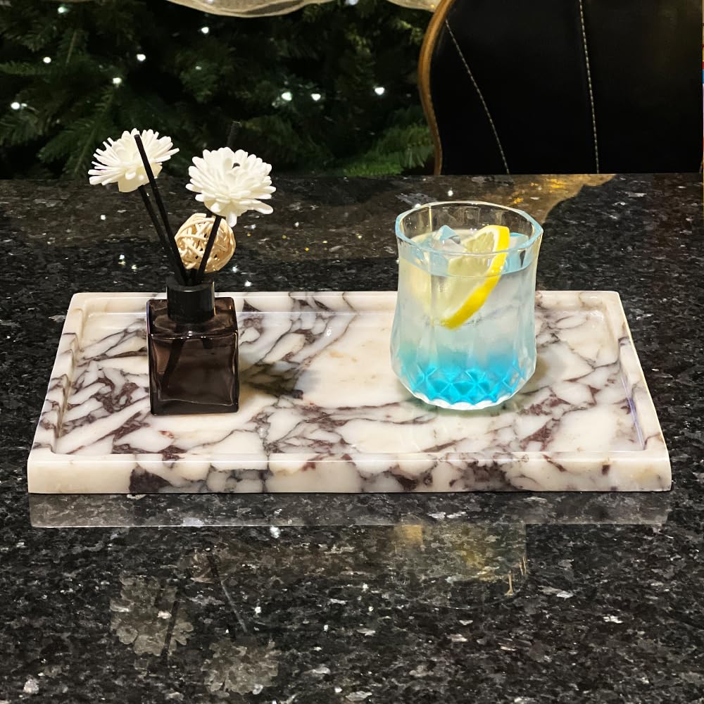Real Luxurious Natural Marble Vanity Tray Genuine Marble/Stone Storage Tray for Home Decor Bathroom/Kitchen/Vanity/Dresser Non-Resin/Non-Ceramic
