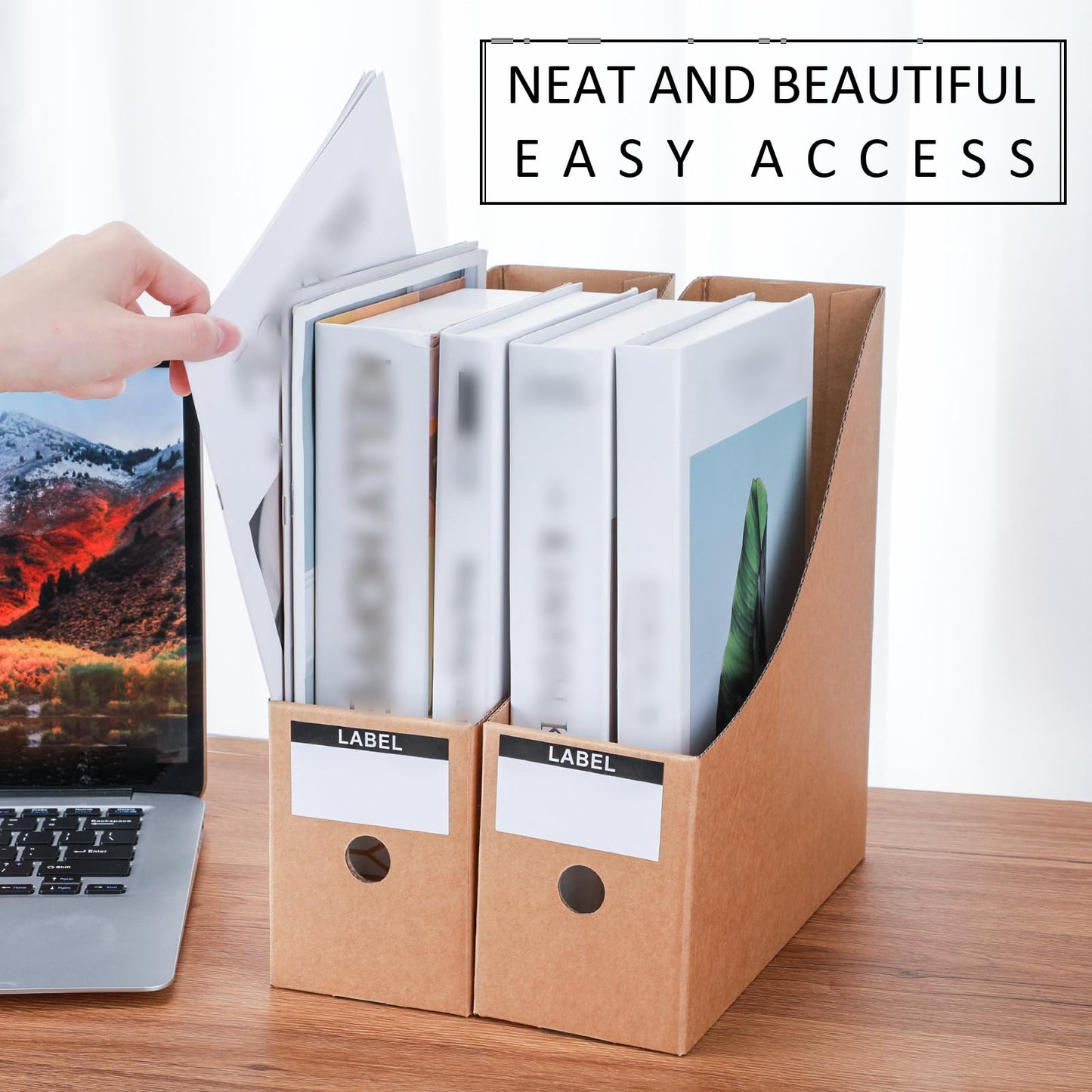 Geyee 50 Pcs Cardboard Magazine Holder Magazine File Holder Magazine Storage Box Document Magazine File Organizer with 50 Pcs Labels for School Office Home Supplies, Brown