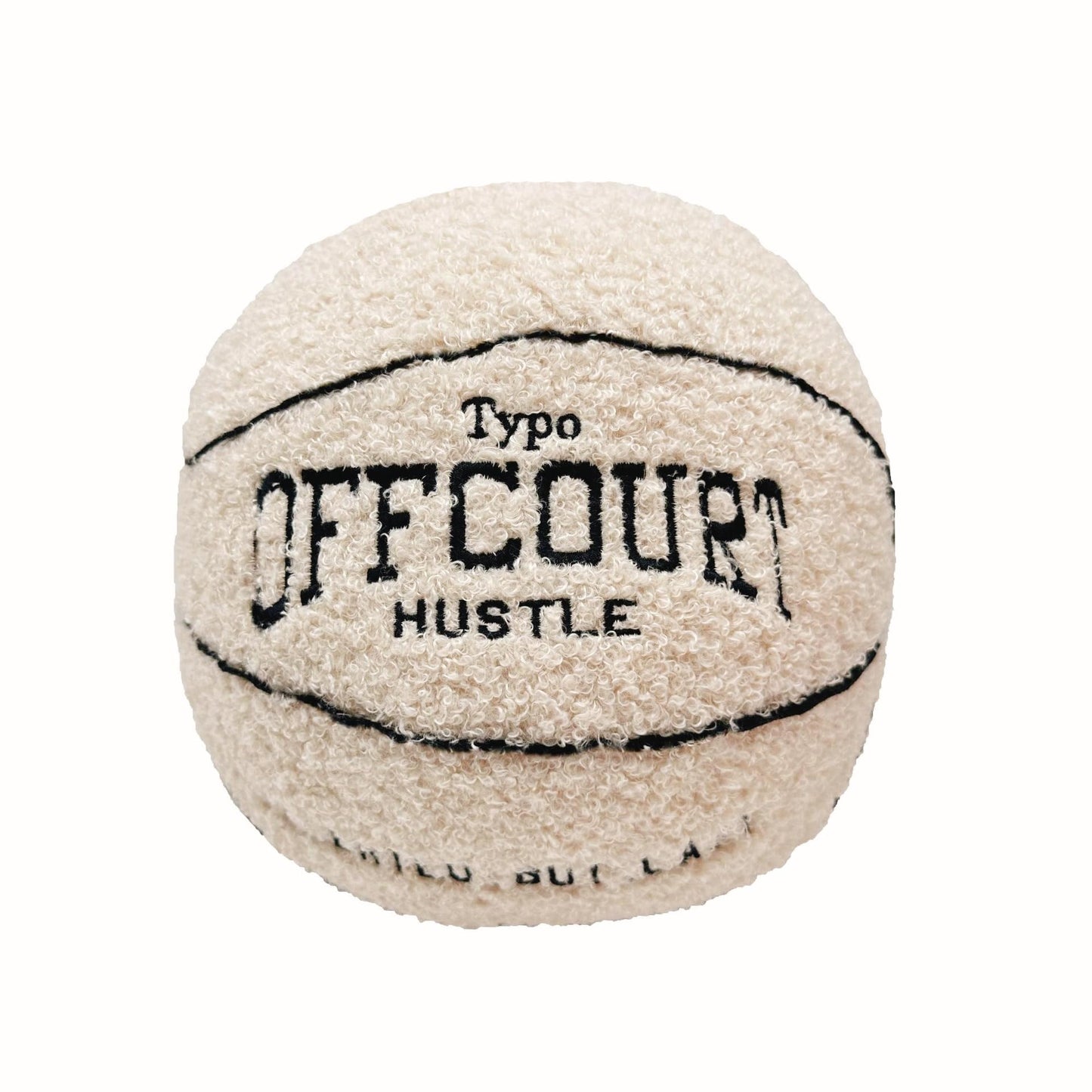 Tezimjia 2023 New Offcourt Basketball Pillow, 11" Basketball Shaped Teddy Fleece Embroidered Throw Pillow Fuzzy Plush Toy Gifts for Kids Boys Girls (Beige)
