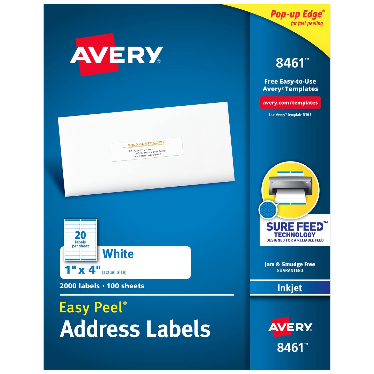 Avery Easy Peel Printable Address Labels, Sure Feed Technology, 1" x 4", White, 2,000 Blank Mailing Labels (08461)