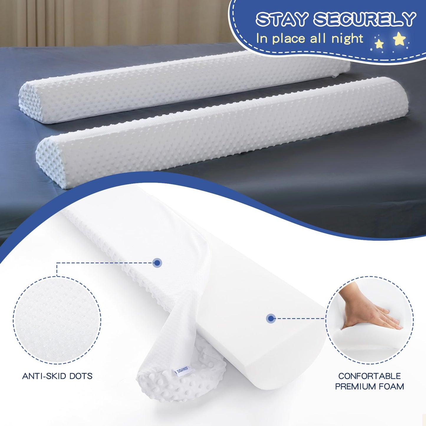 Aonvmdis Bed Bumpers for Toddlers Foam Bed Rail for Toddlers 2 Pack Bed Rails Bumper for Queen, King, Twin, Full-Size Bed with Non-Slip Machine Washable Cover