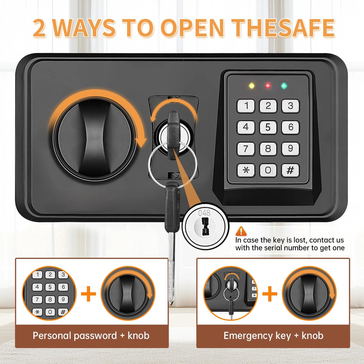 5.0 Cub Large Home Safes Fireproof Wterproof, Anti-theft Fireproof Safe with Programmable Keypad, Spare Keys and Alarm Systerm, Digital Home Security Safe Box for Document Money Medicines
