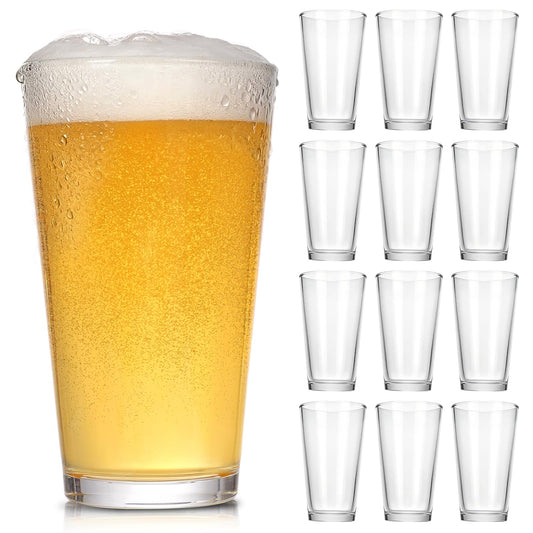 CUCUMI Beer Pint Glasses Set of 12,16 oz Drinking Glasses,Cocktail Glasses Made for Hot & Cold Beverages Mixing Glass & Highball Set of 6 for Homes, Pubs & More