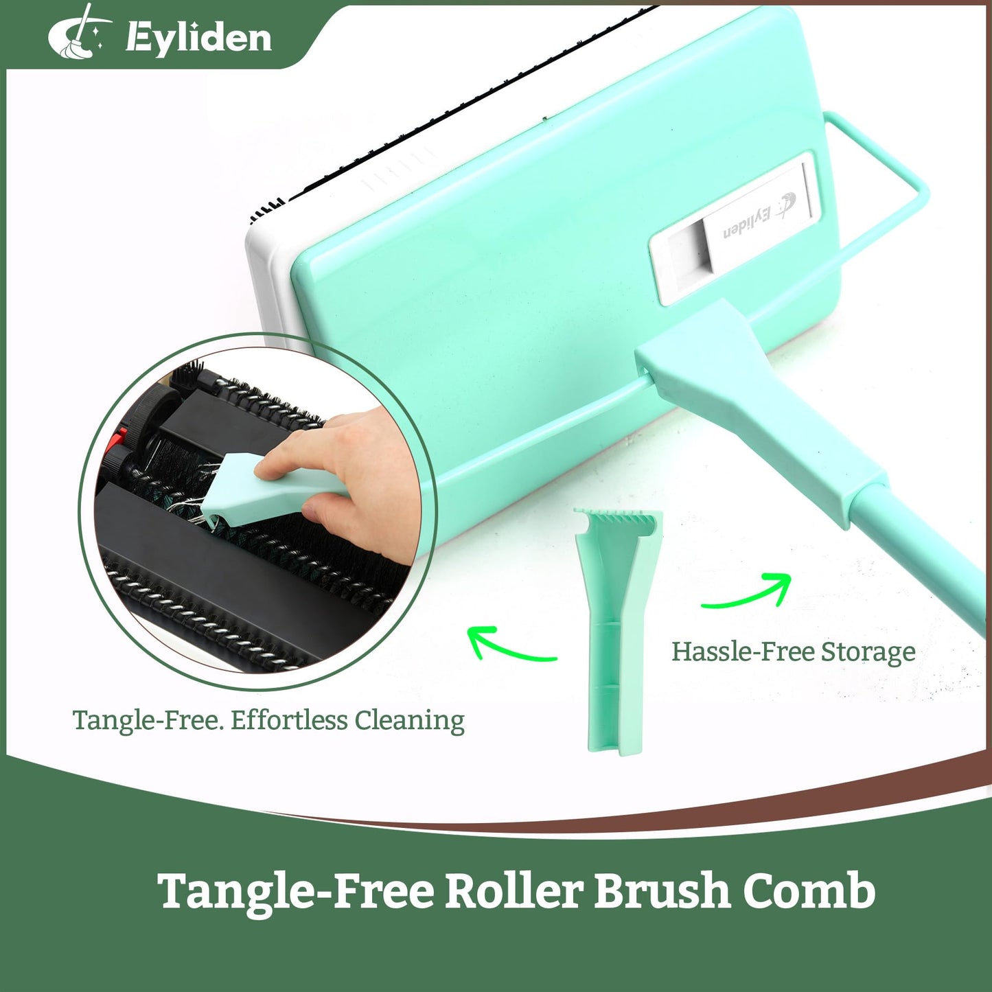 Eyliden X-Large Carpet Sweeper - Quiet Manual Sweeper for Carpets & Rugs | 1 Extra Refill Roller Brush | Non-Electric, Hand Push, Quietly Cleans Debris and Messes, Restaurant Roller Broom (Mint)