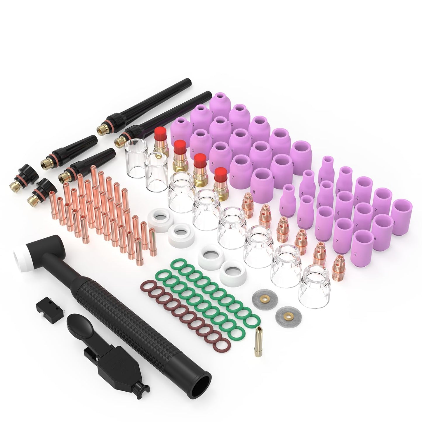 WelderElite 123 Pcs TIG Welding Torch Kit - Alumina Nozzle, Collets, Stubby Gas Lens #12 Heatproof Glass Cup, Consumables for WP-17/18/26