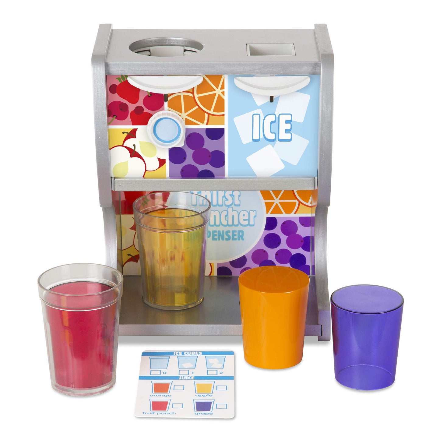 Melissa & Doug Thirst Quencher Wooden Drink Dispenser Pretend Play Set with Cups, Juice Inserts, Ice Cubes - FSC CertifiedPretend Play Soda Fountain, Food Sets for Kids Kitchen, for Kids Ages 3+