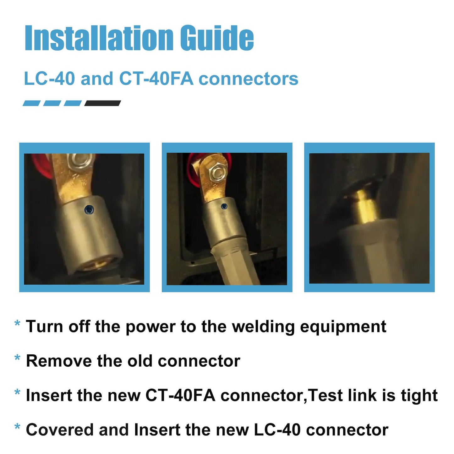 2PCS CT-40FA Welding Terminals & 2PCS LC-40 Welding Cable Connectors, Welder Leads Quick Connector and Terminal for Welding Machine Accessories, 1/0 and 2/0(50-70mm²) Cable Size Capacity