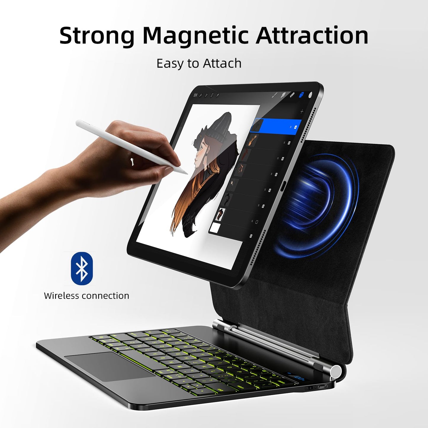 CSZZACME for iPad Pro 11 inch case with Keyboard M4 2024,Magic Keyboard iPad Pro 11 inch M4 2024,Magnetic Attach,Multi-Gesture Trackpad,7-Color Backlight,Shortcut Keys,Auto Sleep/Awake,Black