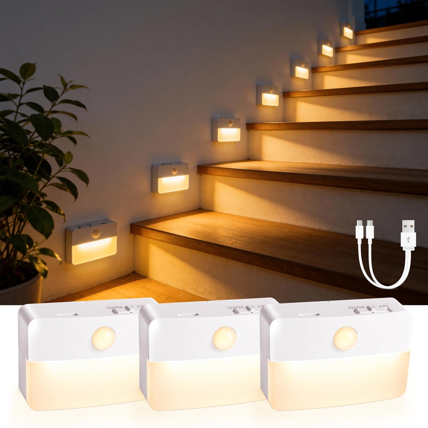 8 Pack Rechargeable Motion Sensor Stair Lights for Indoor, Wireless Battery Operated Night Light,Magnetic Led Stick On Portable Lamp for Step Hallway Closet Under Cabinet Bedroom Kitchen Bathroom