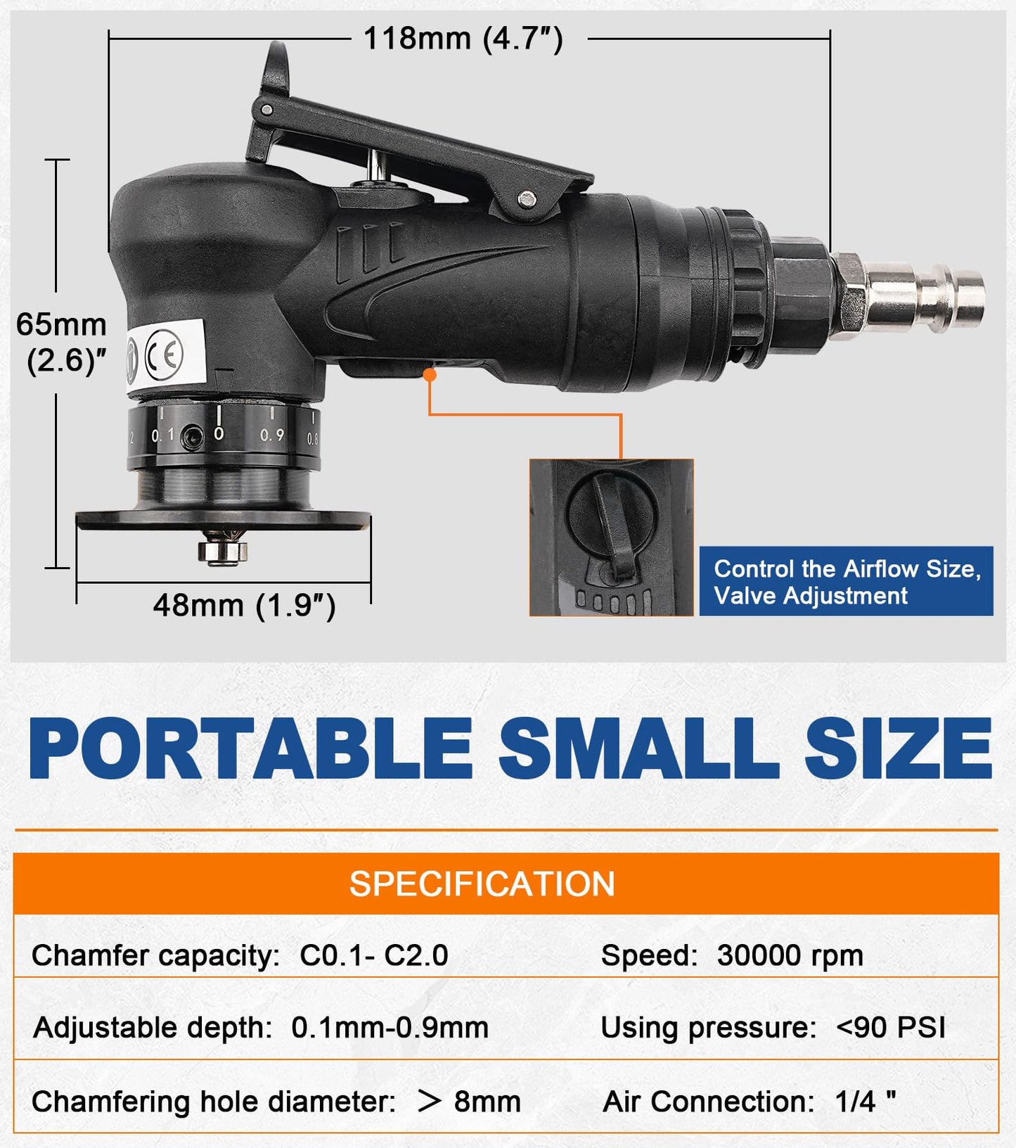 SI FANG Portable Pneumatic Chamfer Tool, for Metal Chamfering Deburring Trimming Beveling, Ultra Light Handheld Mini Air Beveler, with Carbide Blade Inserts and Bearing