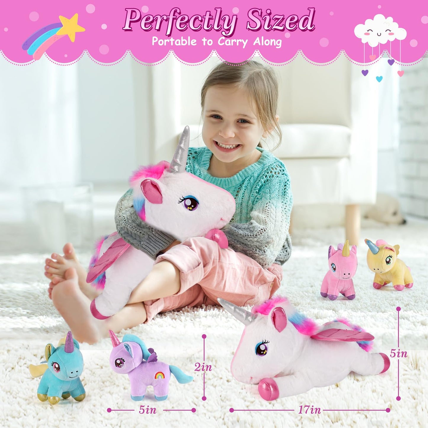 gnomantic Unicorn Stuffed Animals with Babies Inside, Mommy Toy for Kids
