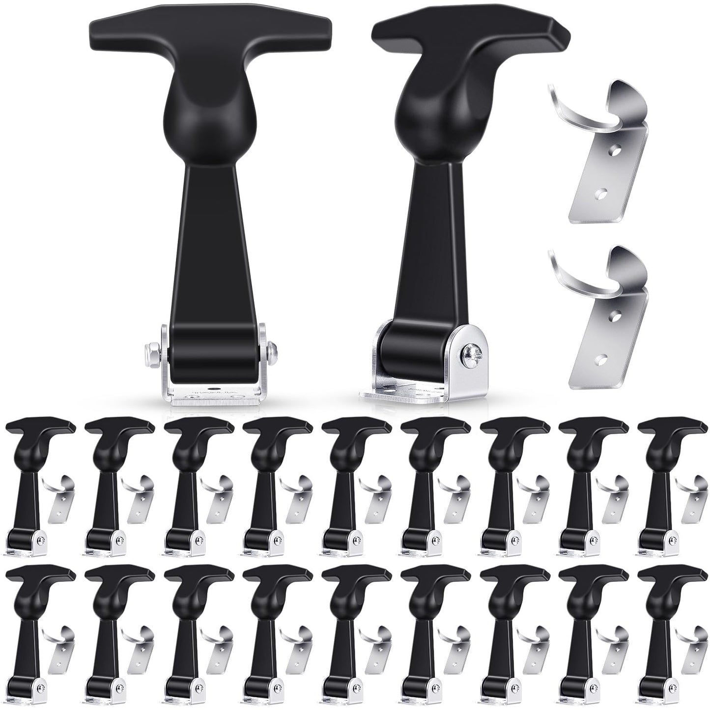 Mudder 20 Pieces Elastic Stainless Steel Rubber Hood Catch Flexible T-Handle Hasp Rubber Flexible Draw Latches with Brackets for Vehicle Engine, Hood