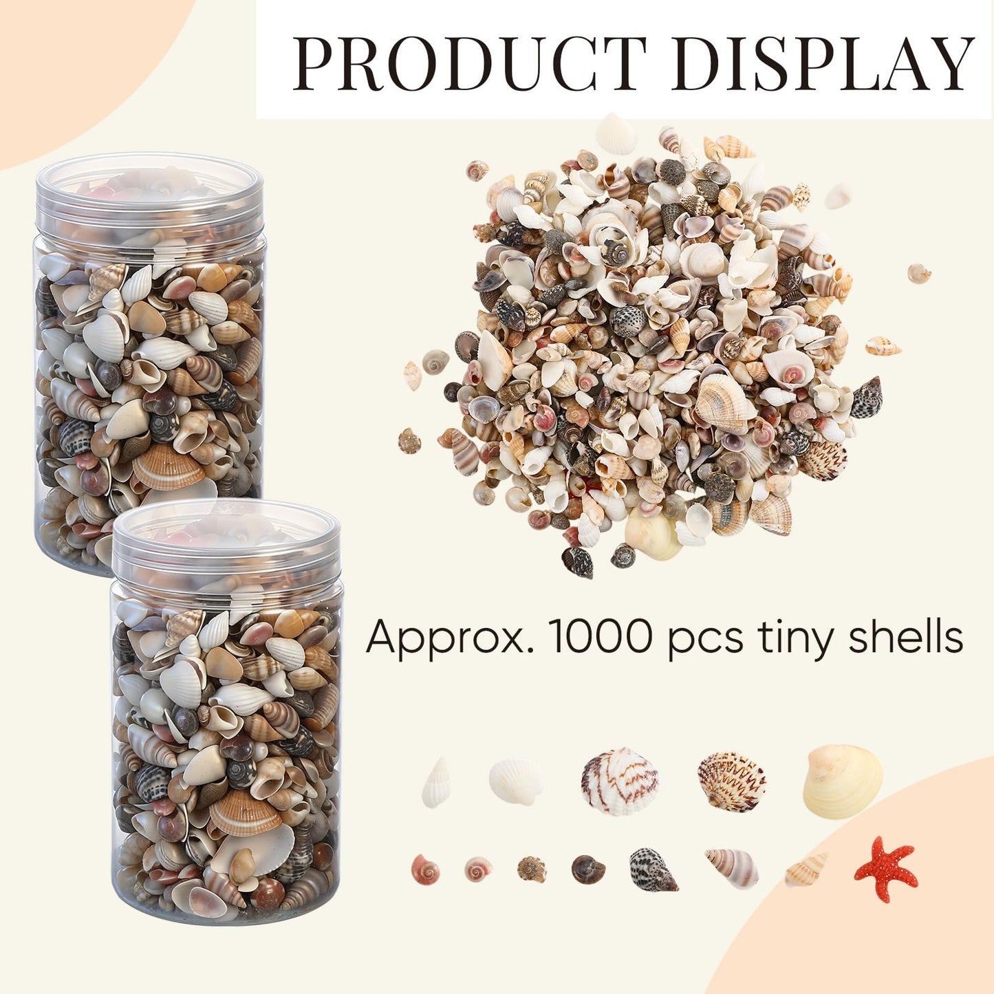 Fiwochic Natural 5.5 LB Sand and 1000 Pcs Tiny Sea Shells Mixed Ocean Beach Seashells Decorative Sand for DIY Craft Vase Filler Wedding Home Decor Beach Theme Party