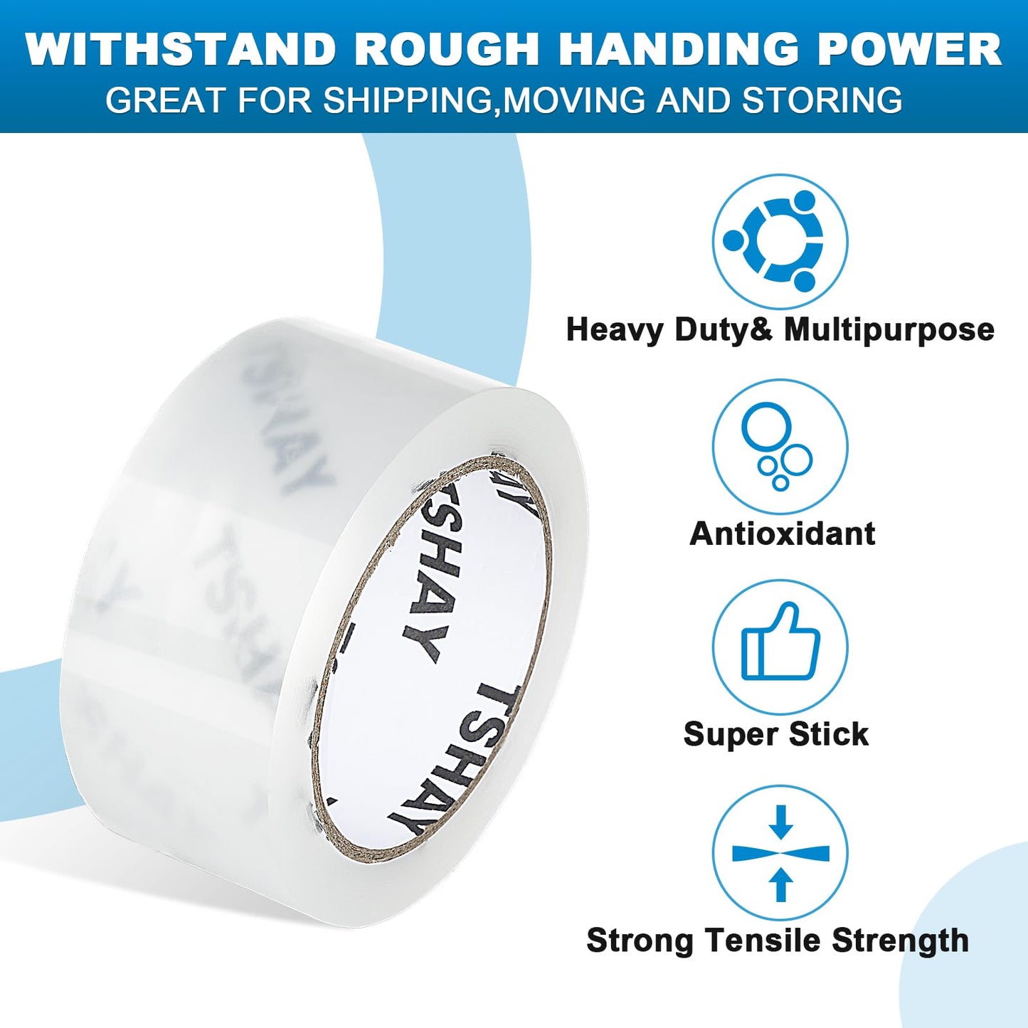 TSHAY Packing Tape, 24 Pack Heavy Duty Shipping and Moving Packing Tape, Clear, Packing and Moving Supplies, 2.0 inch Wide, 65 Yards Per Roll, Total 1560 Yards