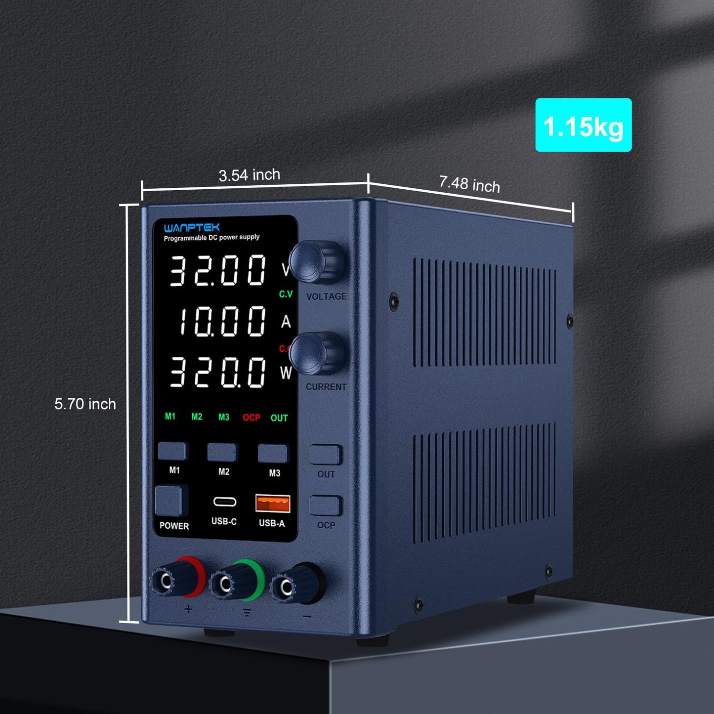 WANPTEK POWER DC Power Supply Variable 0-32V 0-10A Bench Power Supplies Adjustable with Memory Storage/USB-A&Type-C Fast Charge/OCP&Output Function /4-Digit LED Display/