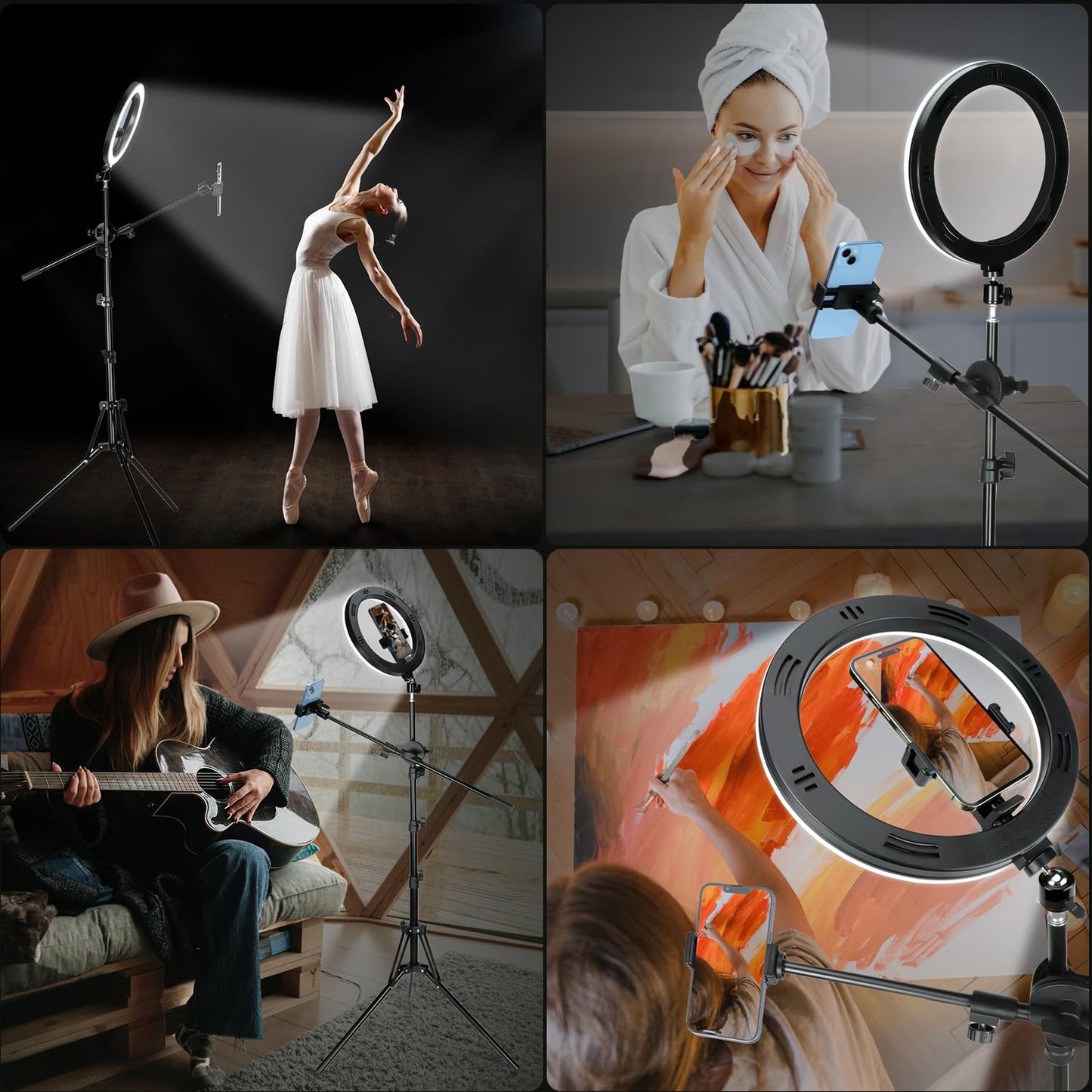 OYTKRD 10'' Ring Light Tripod for iPhone, Selfie Ring Light with Stand for iPhone, Overhead Phone Mount with Light, Phone Light for Cooking Videos/Live Streaming/Video Recording