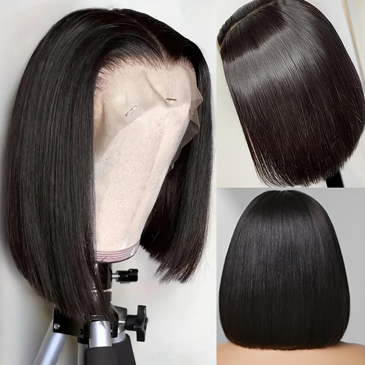 8 Inch+10 Inch Bob Wig Human Hair 13x4 HD Transparent Lace Front Bob Wigs Human Hair Straight Lace Frontal Bob Wig Glueless Wigs Pre Plucked With Baby Hair for Black Women Natural Color