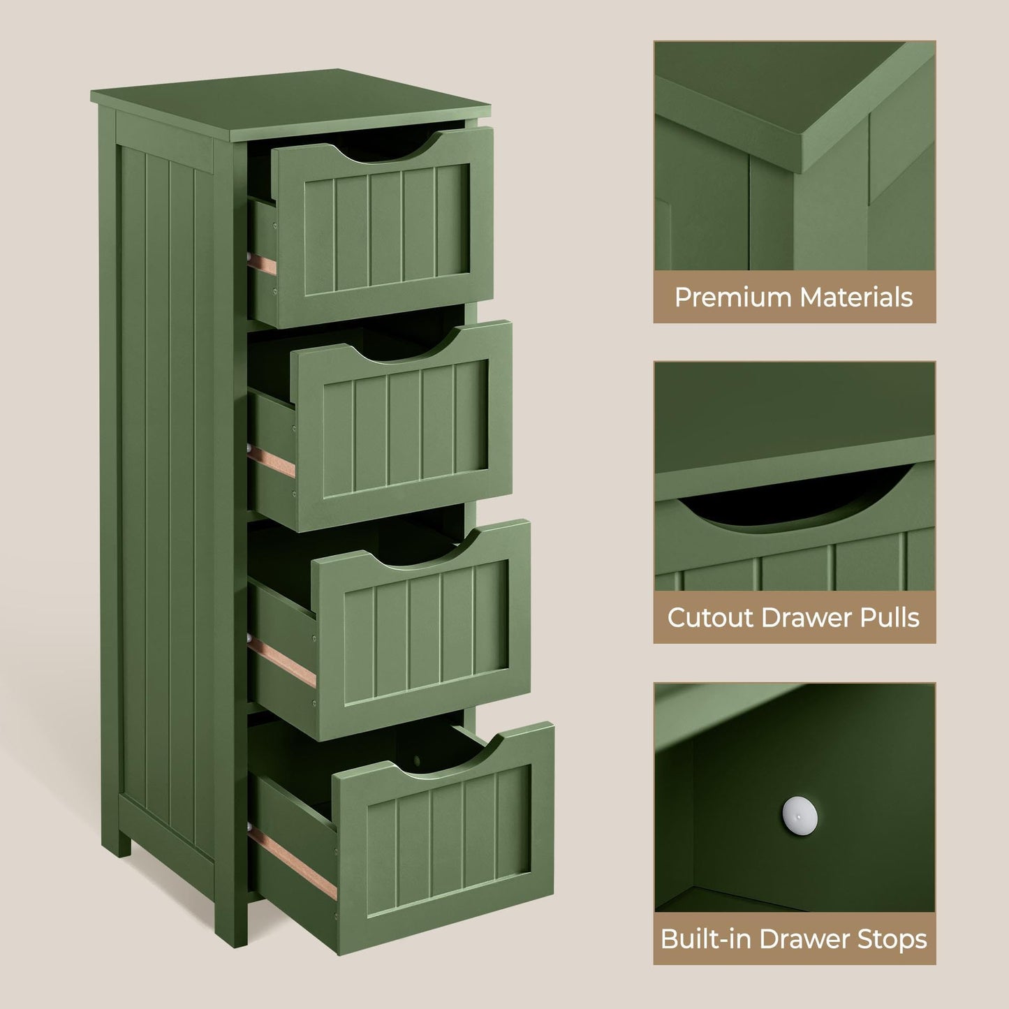 Yaheetech Bathroom Storage Cabinet, Narrow Side Storage Organizer with 4 Drawers, Slim Free-Standing Floor Cabinet for Bathroom/Hallway/Living Room, Green