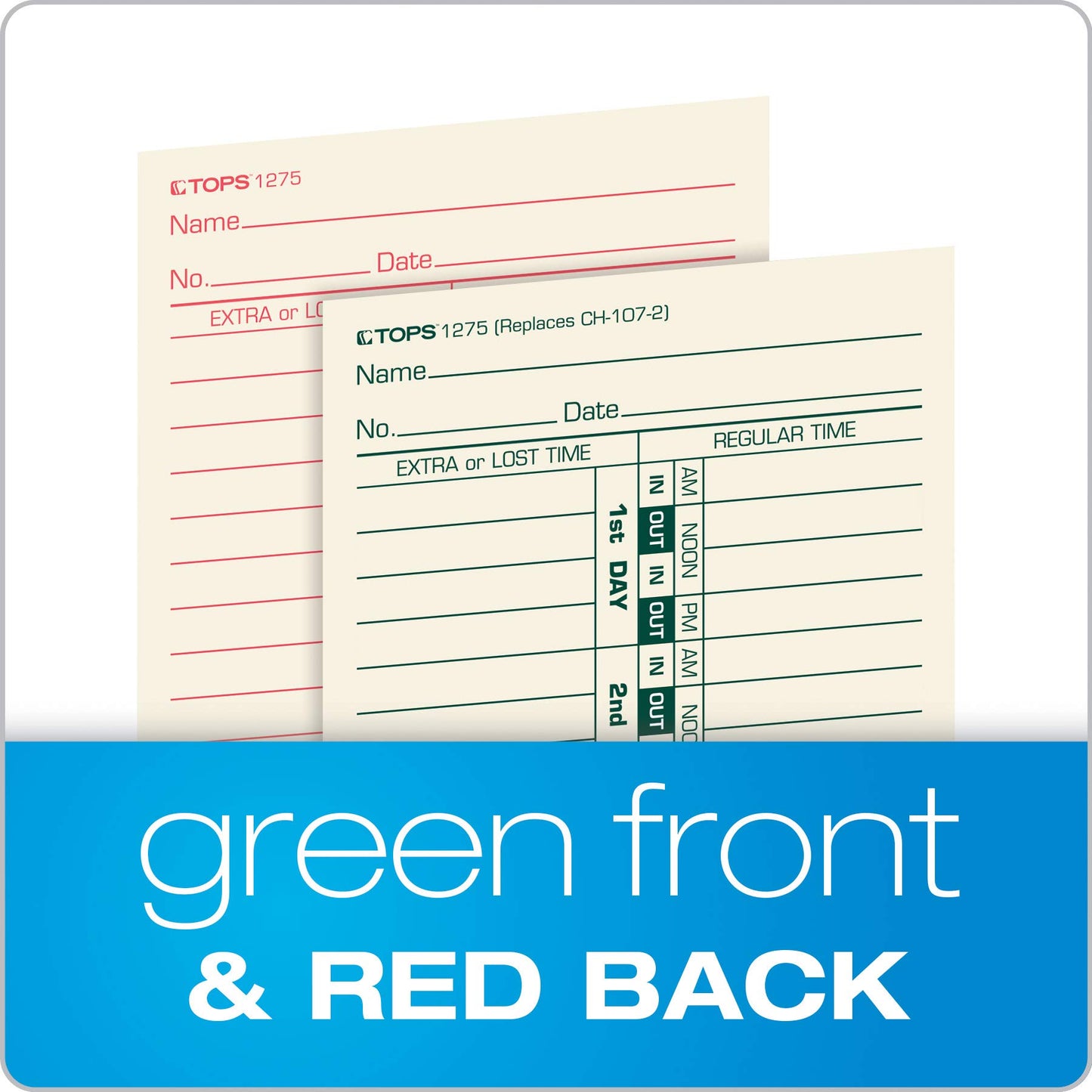 TOPS Time Cards, Bi-Weekly, 2-Sided, Numbered Days, 3-1/2" x 9", Manila, Green/Red Print, 500-Count (1275)
