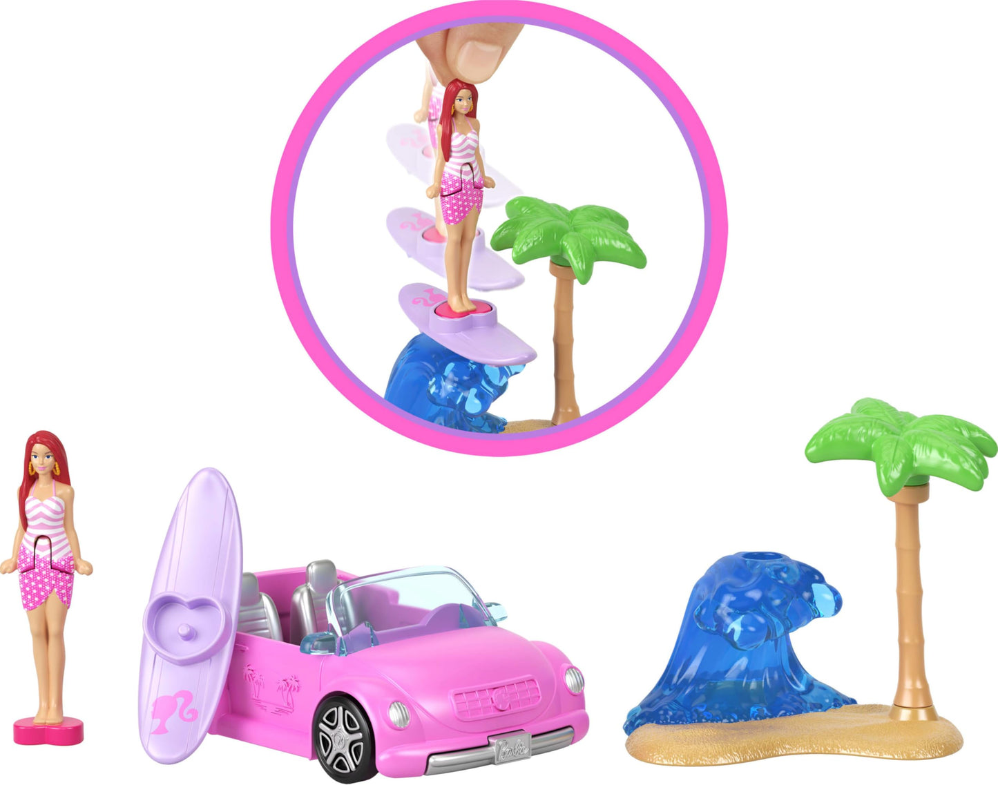 Barbie Mini Barbie Land 4-Pack Doll & Toy Vehicle Set with 4 1.5-inch Barbie Dolls & 4 Iconic Toy Vehicles with Color-Change Surprise