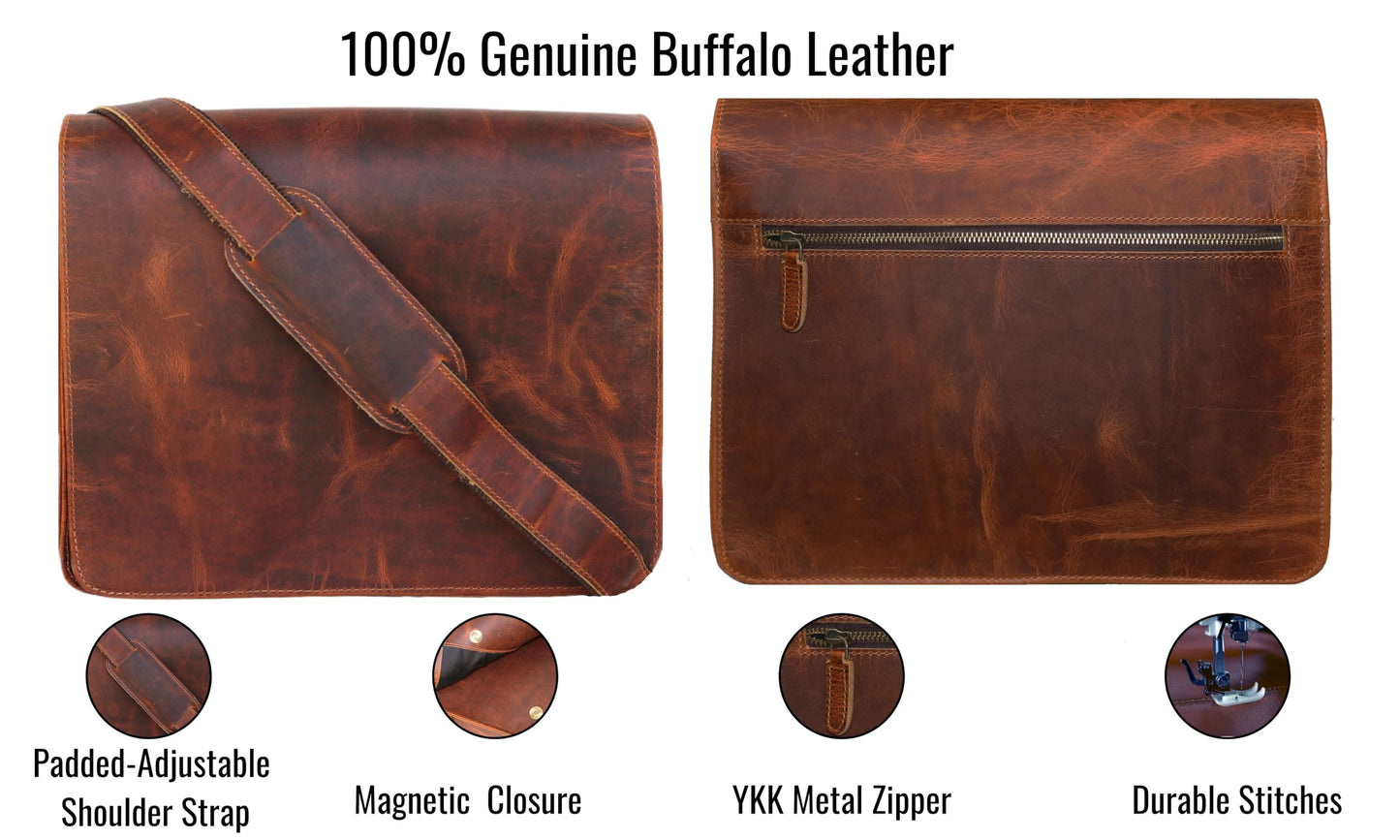 13" leather messenger bag laptop case office briefcase gift for men computer distressed shoulder bag