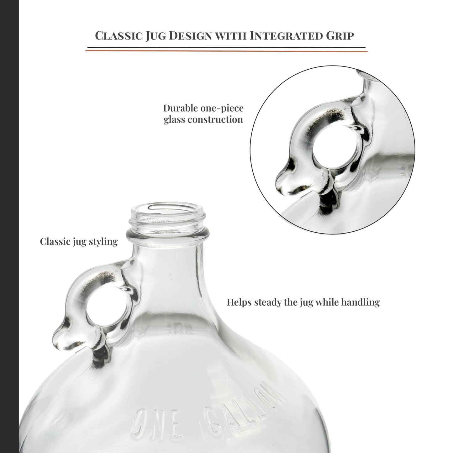 North Mountain Supply 1 Gallon Glass Fermenting Jug with Handle, 6.5 Rubber Stopper, 6-Bubble Airlock, 2-Piece Airlock & Black Plastic Lid - Set of 4