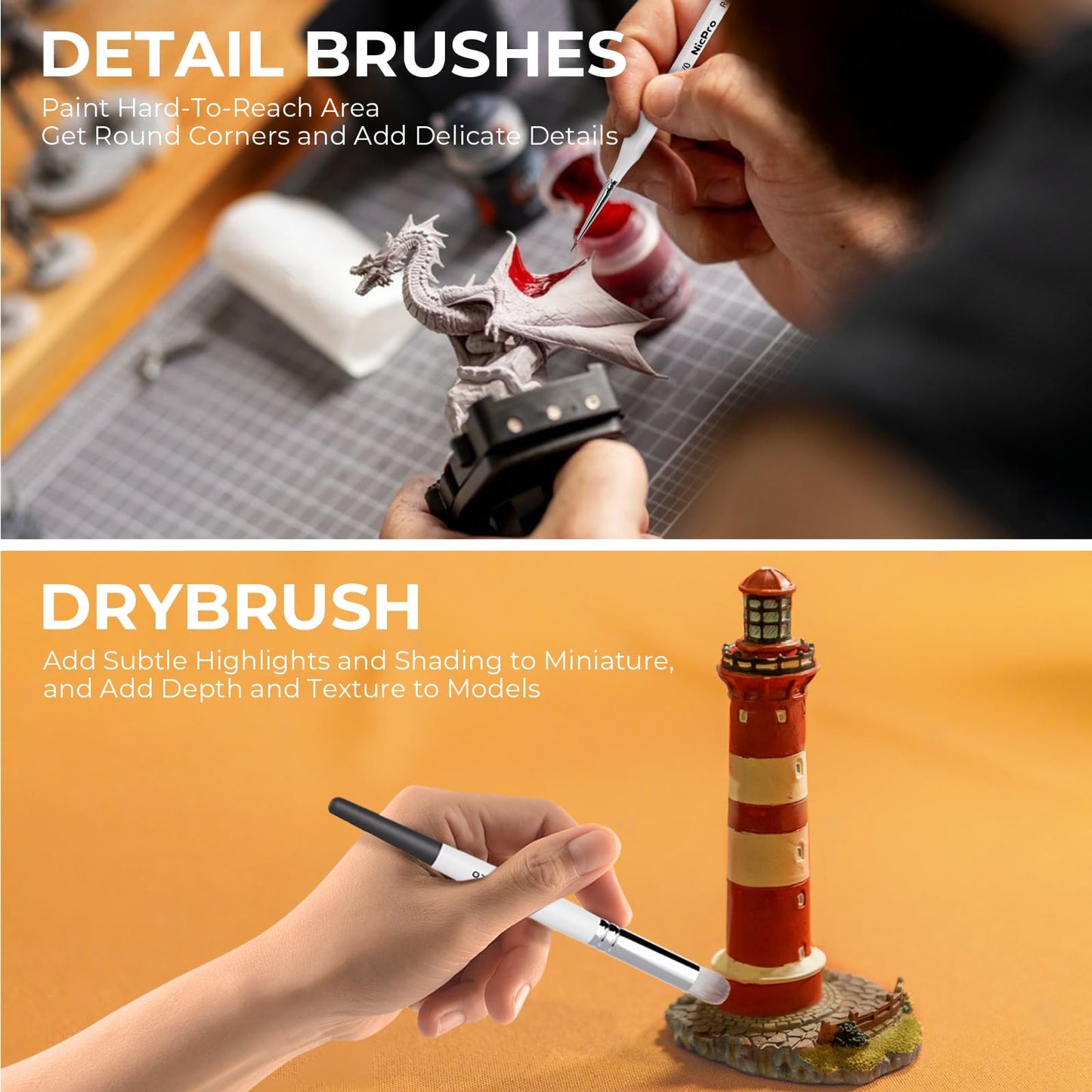 Nicpro Miniature Painting Kit with Wet Palette & 11PCS Detail Paint Brushes Drybrush, 100PCS Wet Pallet Paper, 4PCS Sponge, Brush Holder Mixing Paint Saver Palette for Miniature Model Painting