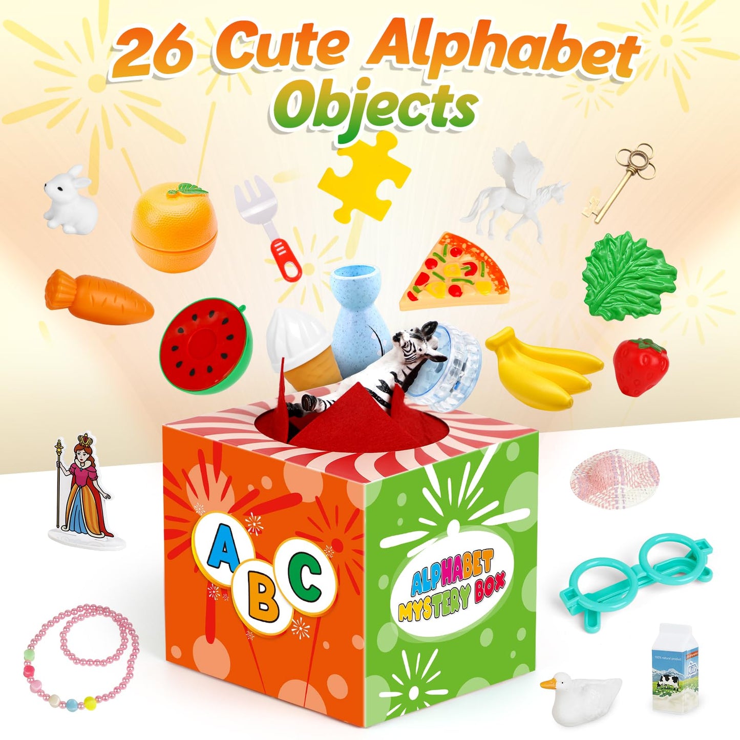 Kasfalci Alphabet Mystery Box for Kids,26 PCS ABC Learning Toys,Letters Sorting Matching Games for Toddlers,Letter Sounds,Speech Therapy Fine Motor Toys for Preschool Kindergarten Classroom